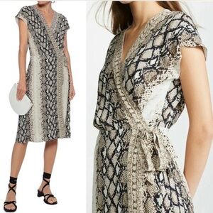 Joie Black and Cream Snake Print Midi Dress S
